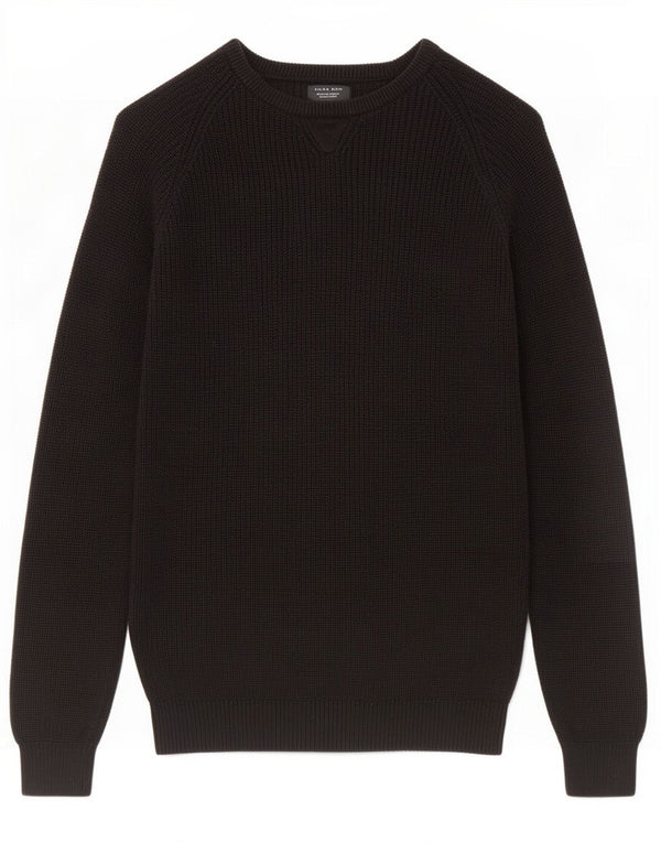 Zara Mens Boat Neck Jumper Sweater Large Black Cotton