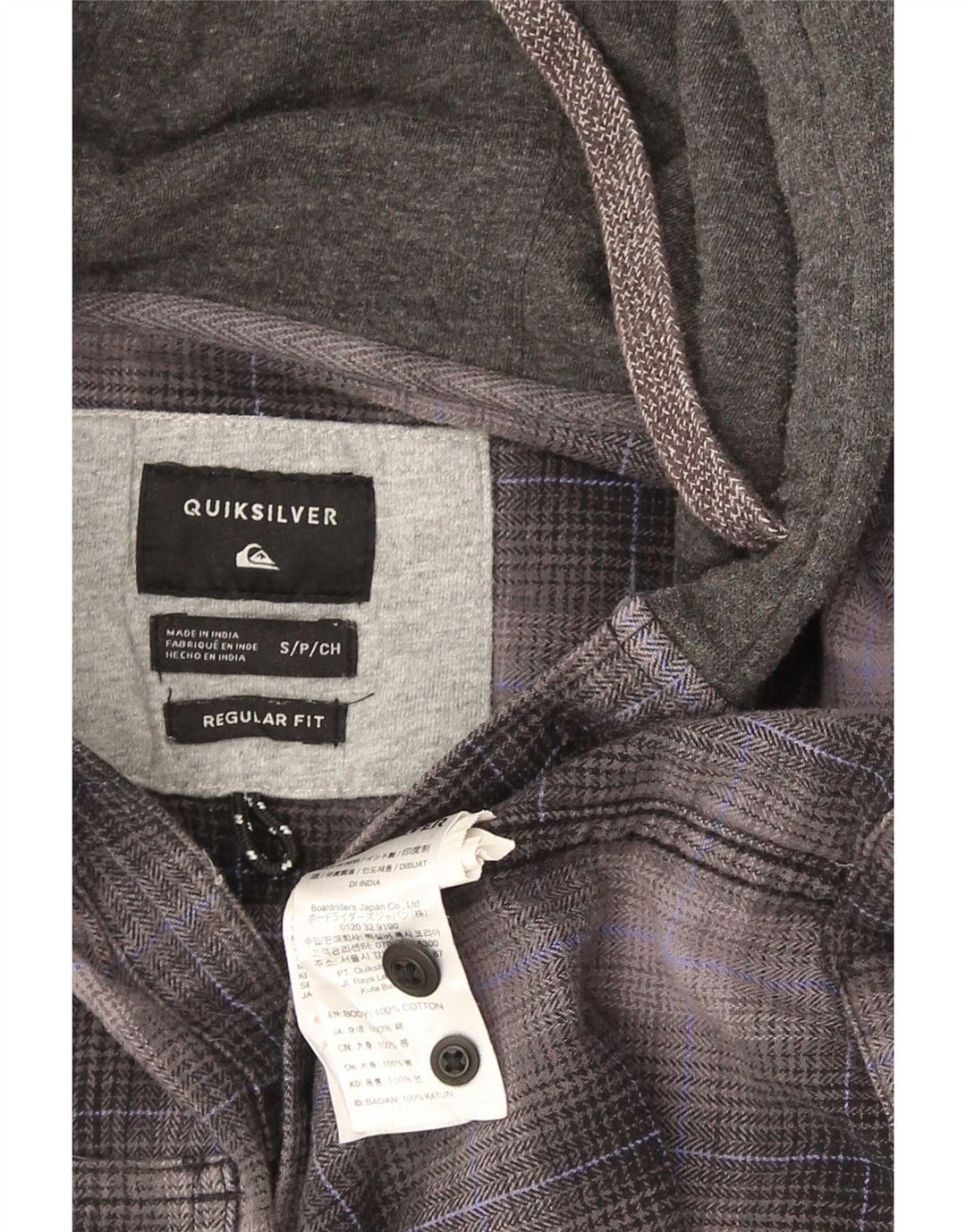 Camicia di flanella con cappuccio da uomo Quiksilver piccola in cotone a quadri grigi