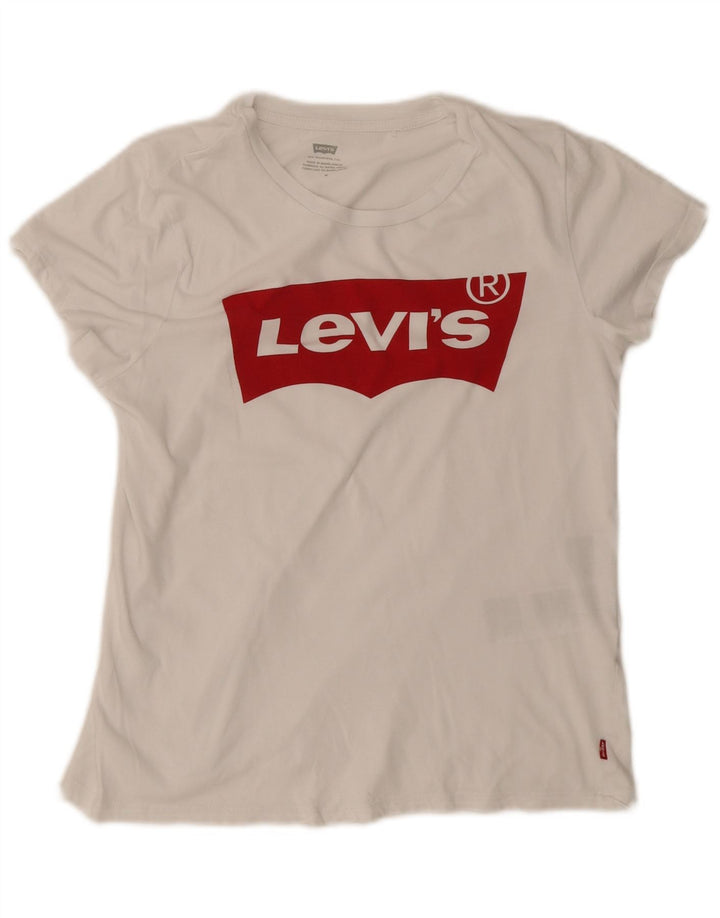 T-shirt grafica da donna Levi's Top UK 12 cotone bianco medio