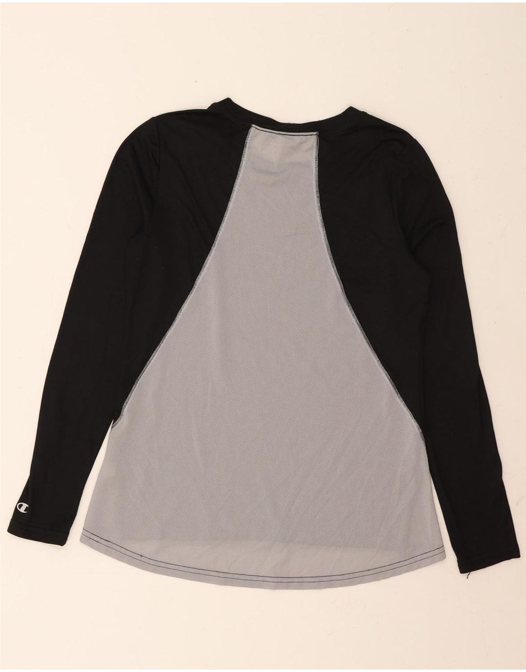 CHAMPION Womens Graphic Top Long Sleeve UK 12 Medium Black Colourblock Vintage Champion and Second-Hand Champion from Messina Hembry 