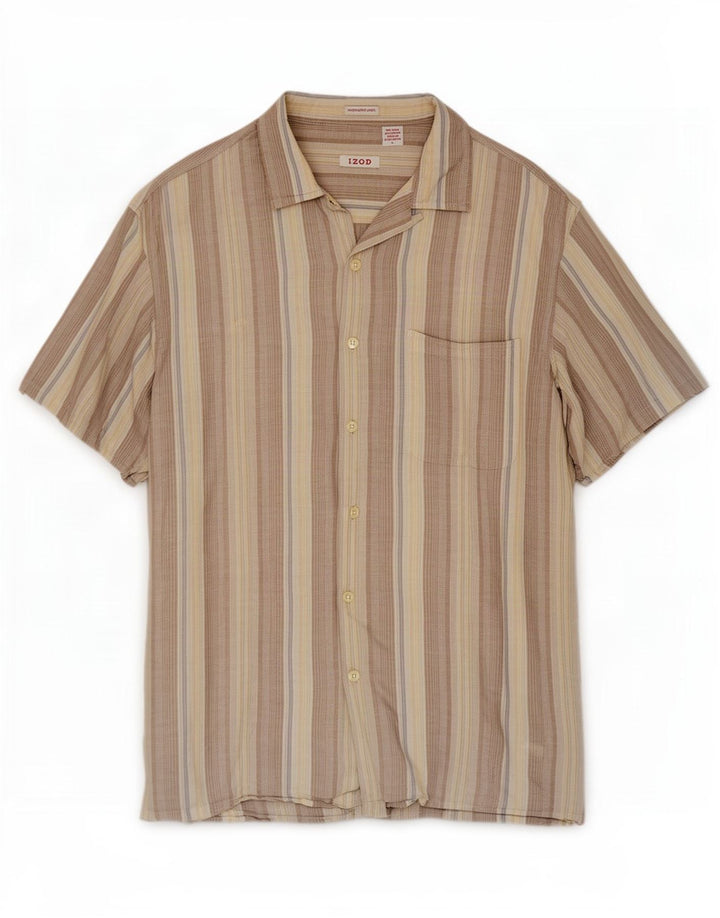 Camicia a maniche corte da uomo Izod in lino a righe grigie grandi