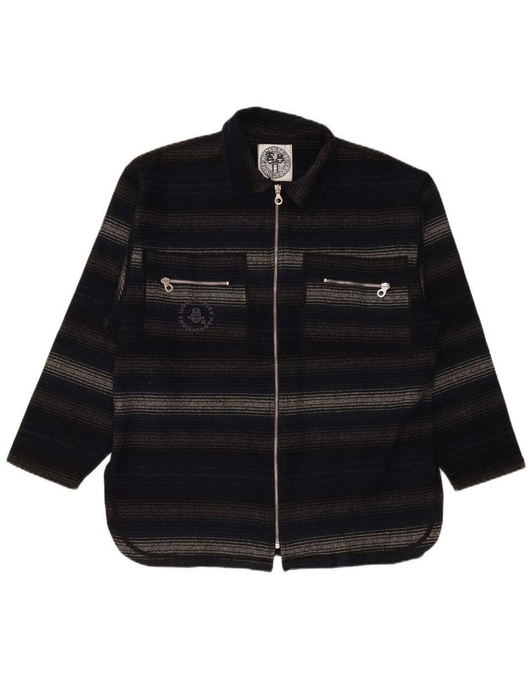Camicia overshirt da uomo vintage in acrilico a righe medie blu navy
