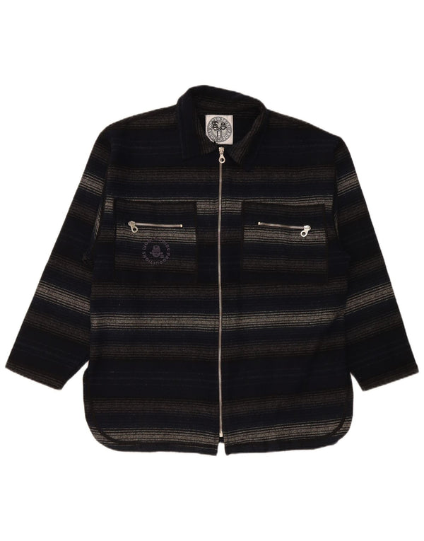Camicia overshirt da uomo vintage in acrilico a righe medie blu navy