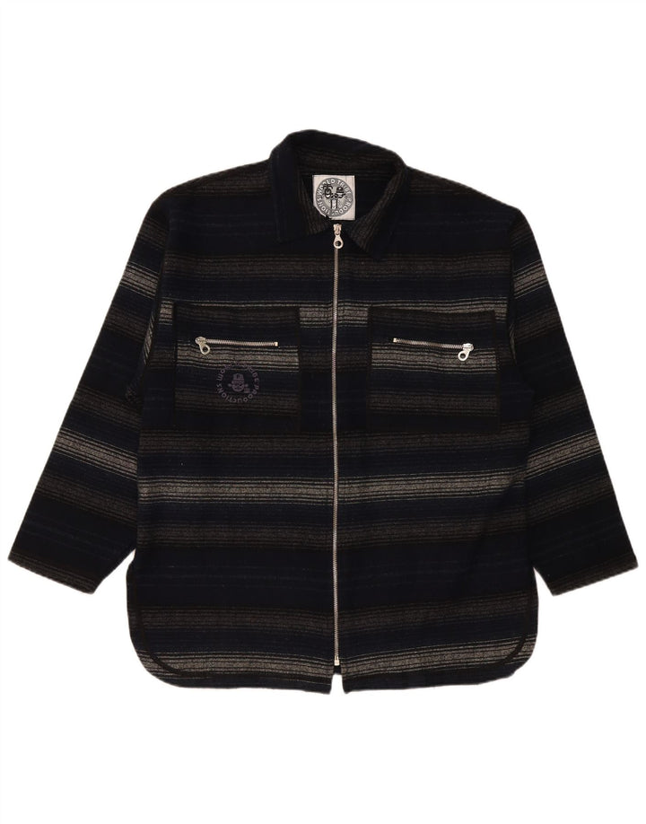 Camicia overshirt da uomo vintage in acrilico a righe medie blu navy