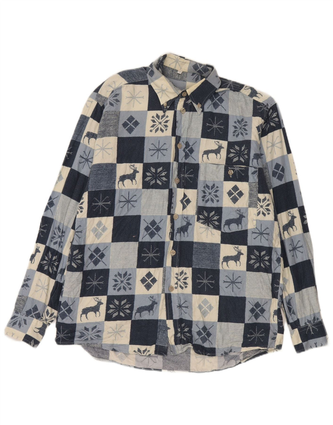 Camicia vintage da uomo in flanella Fair Isle blu navy medio