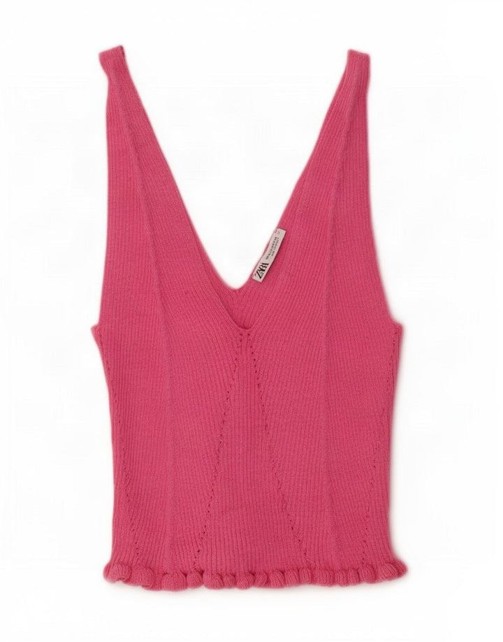 Top corto in maglia da donna Zara UK 12 rosa medio