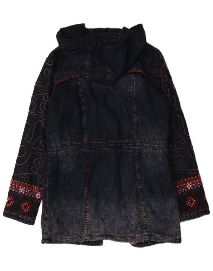 Desigual Cappotto in denim grafico oversize da donna EU 36 Piccolo blu navy floreale