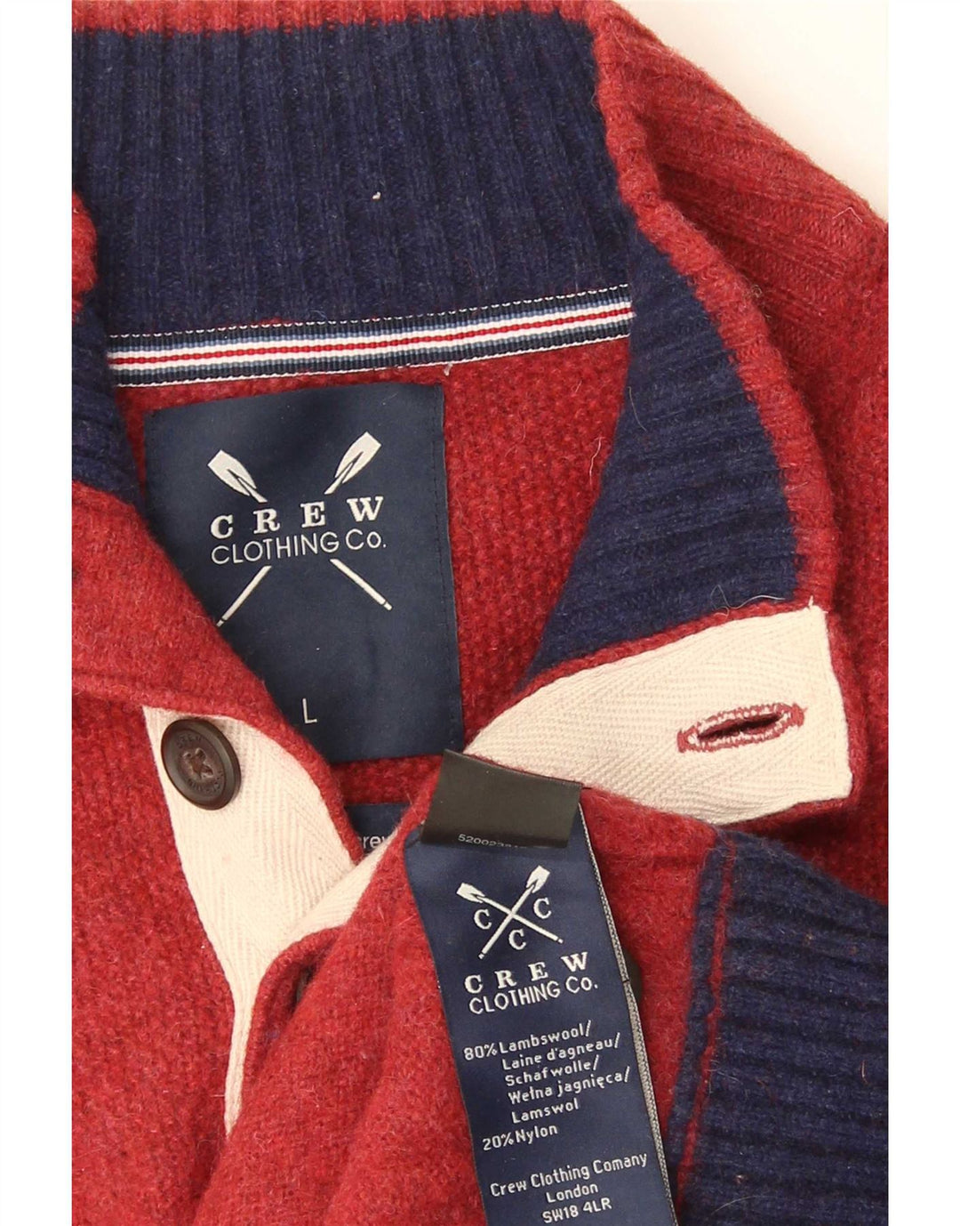 Crew Clothing Maglione da uomo con collo a bottoni Grande lana d'agnello rossa