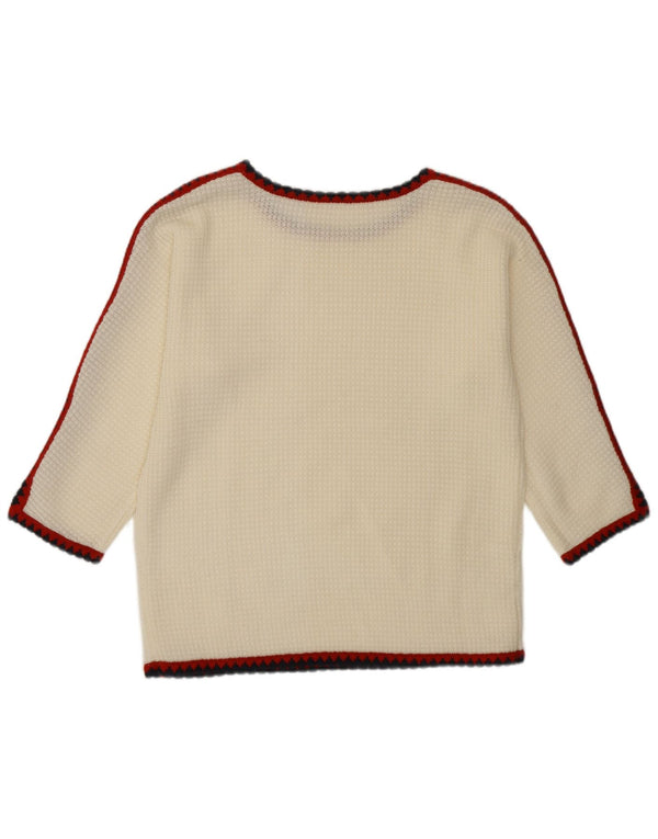 Maglione da donna VINTAGE con scollo a barca con maniche a 3/4 UK 16 Large Bianco