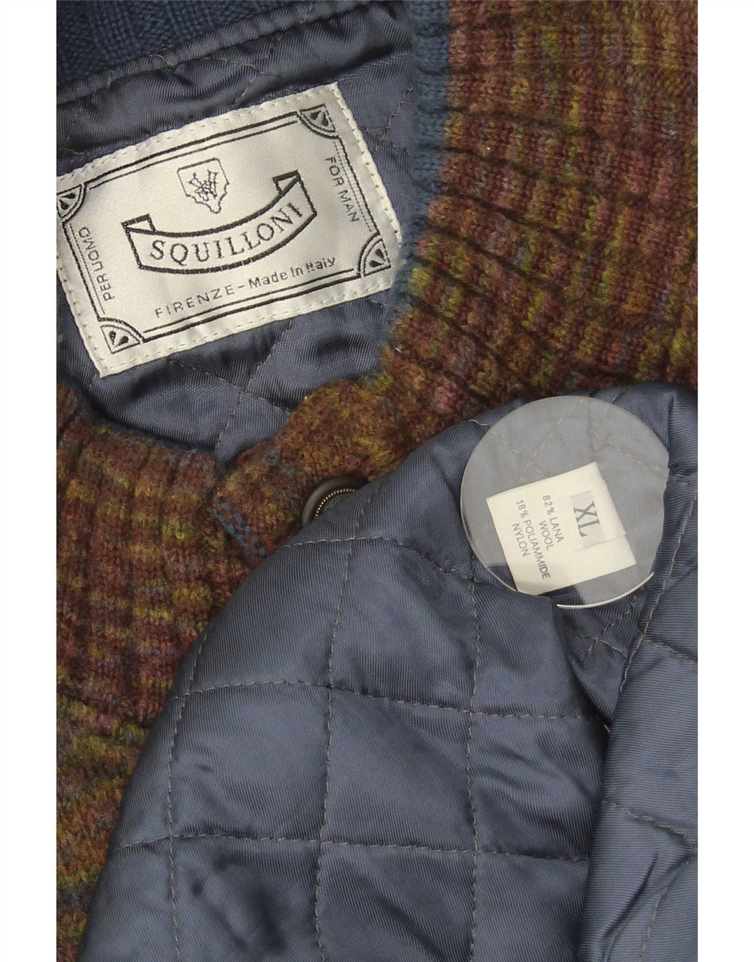 Giubbotto bomber vintage da uomo lavorato a maglia UK 42 XL in lana screziata multicolore