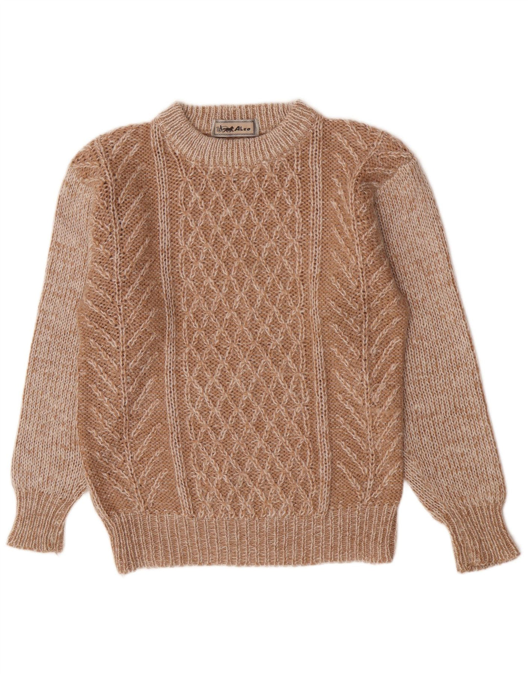 Maglione maglione girocollo vestibilità regolare da uomo vintage marrone medio geometrico