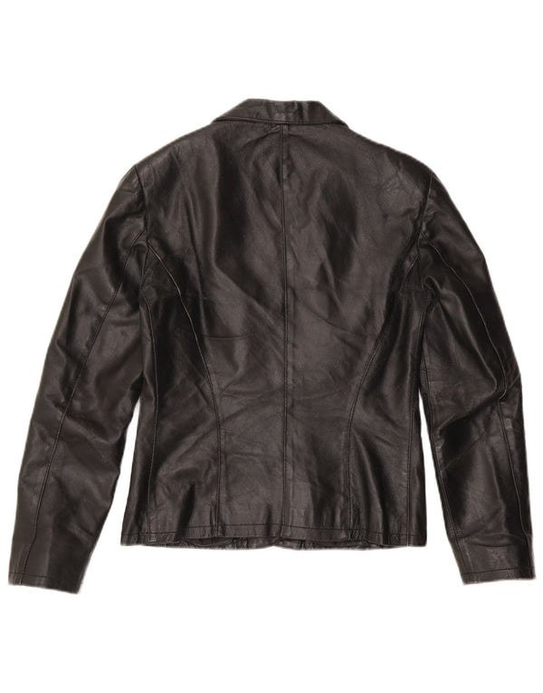 Giacca blazer in pelle da donna a 2 bottoni Sasch UK 10 piccola in pelle nera