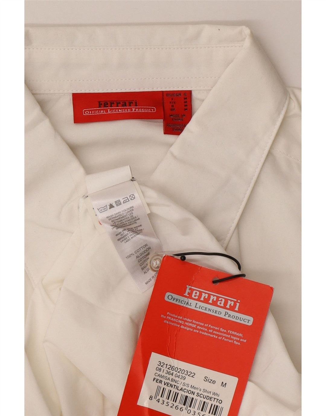Camicia Ferrari Uomo Manica Corta Cotone Bianco Medio