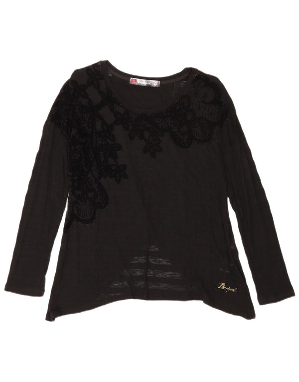 Desigual Womens Graphic Top manica lunga UK 12 viscosa floreale nera media