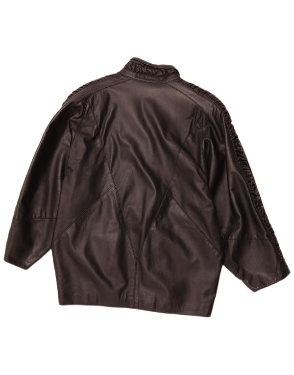 Giacca in pelle doppio petto da donna VINTAGE UK 16 grande pelle nera