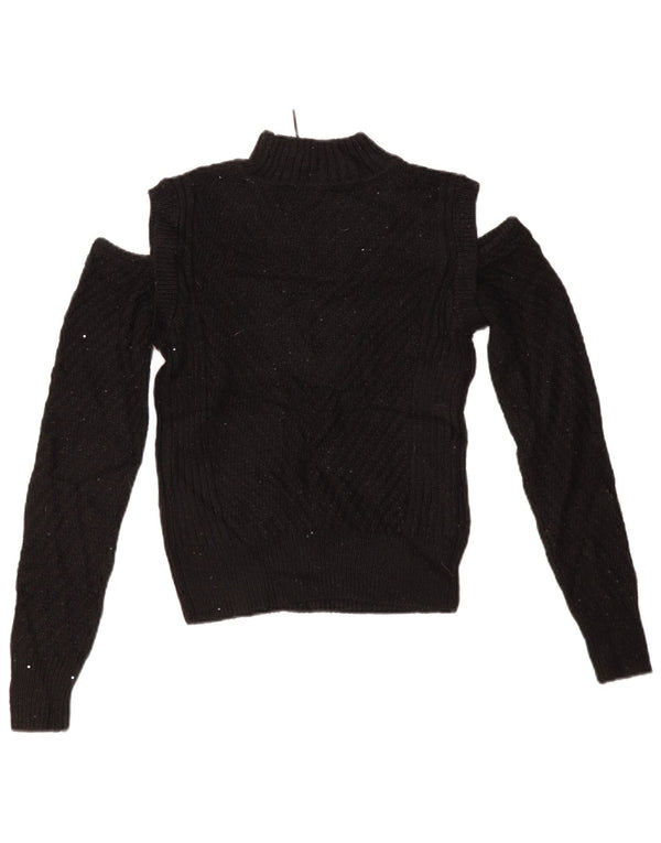 DKNY Maglione da donna con collo alto e spalle scoperte, maglione UK 6 XS acrilico nero