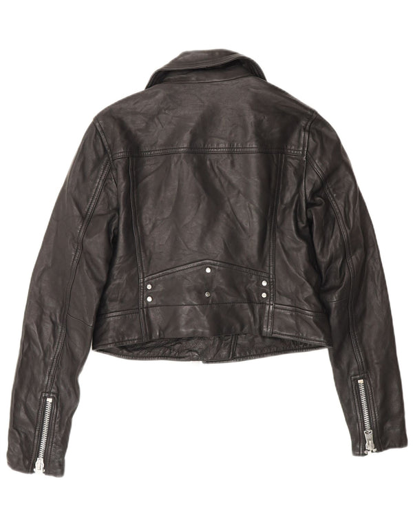 Giacca da motociclista in pelle corta da donna All Saints UK 4 XS in pelle nera