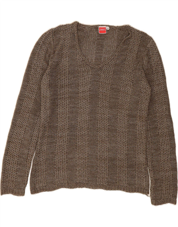 VINTAGE Womens V-Neck Jumper Sweater UK 14 Medium Brown Acrylic Vintage Vintage and Second-Hand Vintage from Messina Hembry 