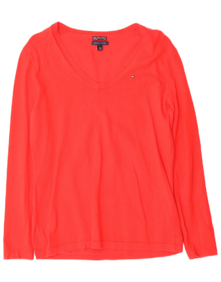 Maglione maglione con scollo a V da donna Tommy Hilfiger UK 12 Cotone rosso medio