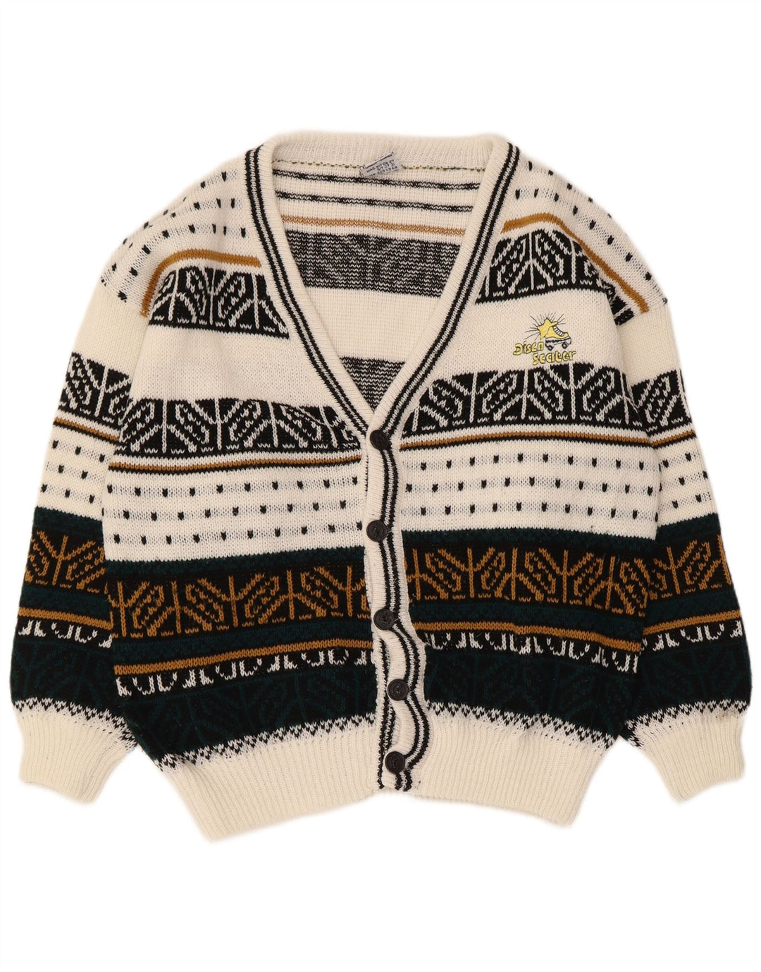 Maglione cardigan da uomo vintage grande Fair Isle multicolore