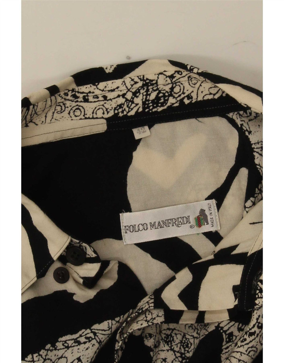 Camicia vintage da uomo a maniche corte IT 42 grande patchwork nero