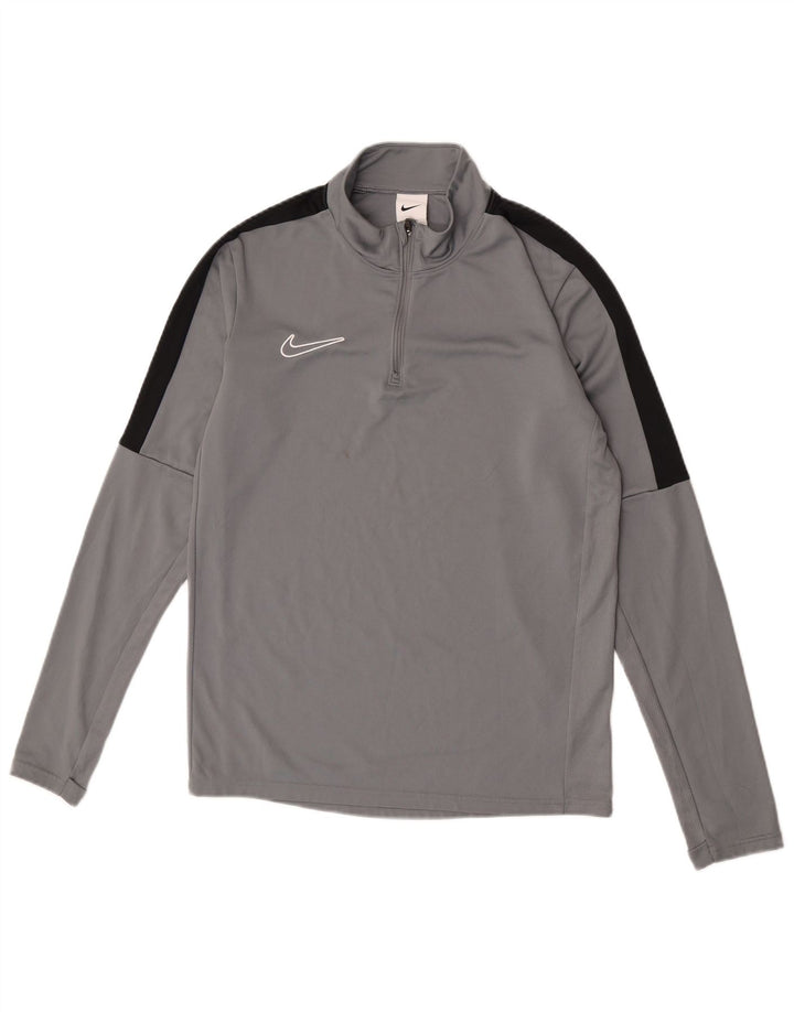 Nike - Maglia da uomo Dri Fit con zip e collo a maniche lunghe, piccola, in poliestere color block grigio
