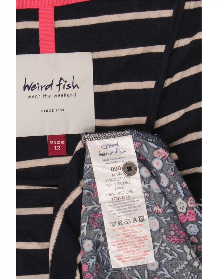 Weird Fish Top da donna a maniche lunghe UK 12 Cotone a righe blu navy medio