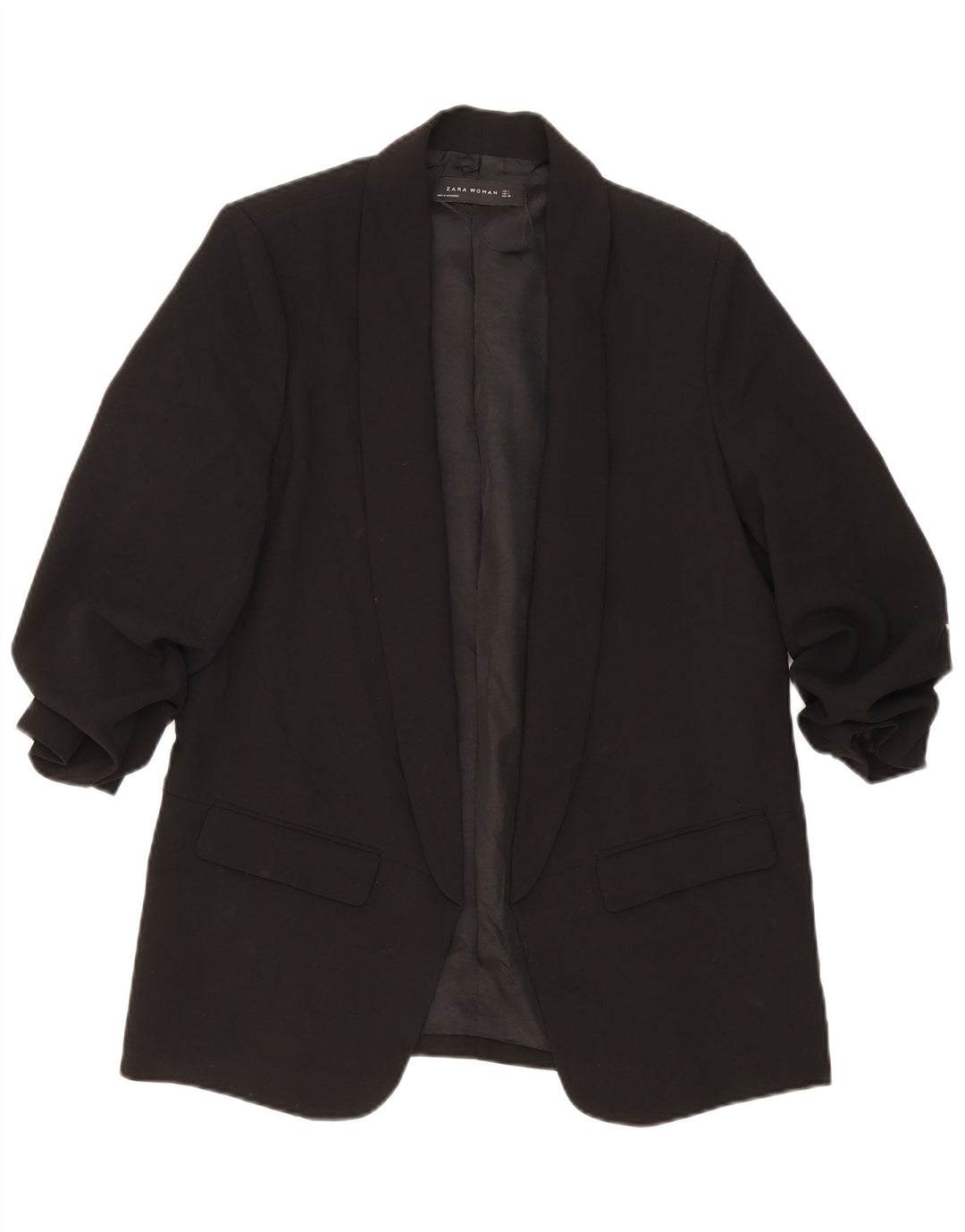 Giacca blazer aperta da donna con maniche a 3/4 Zara UK 14 grande poliestere nero