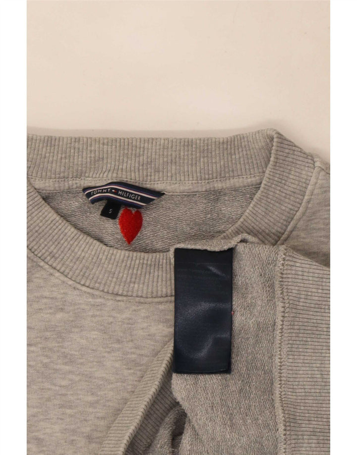 Tommy Hilfiger Donna Crop Oversize Felpa Maglione UK 10 Piccolo Grigio