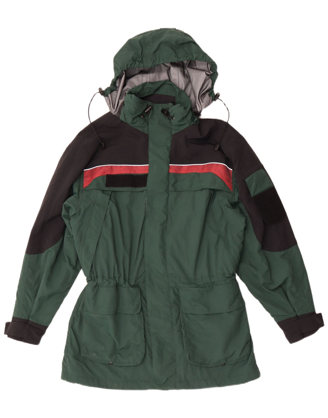 Giacca antipioggia vintage da uomo con cappuccio UK 40 grande verde in poliammide