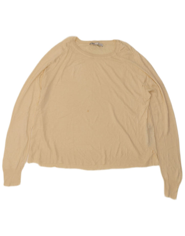 Maglione corto con scollo a barca da donna Zara UK 16 grande in viscosa bianco sporco