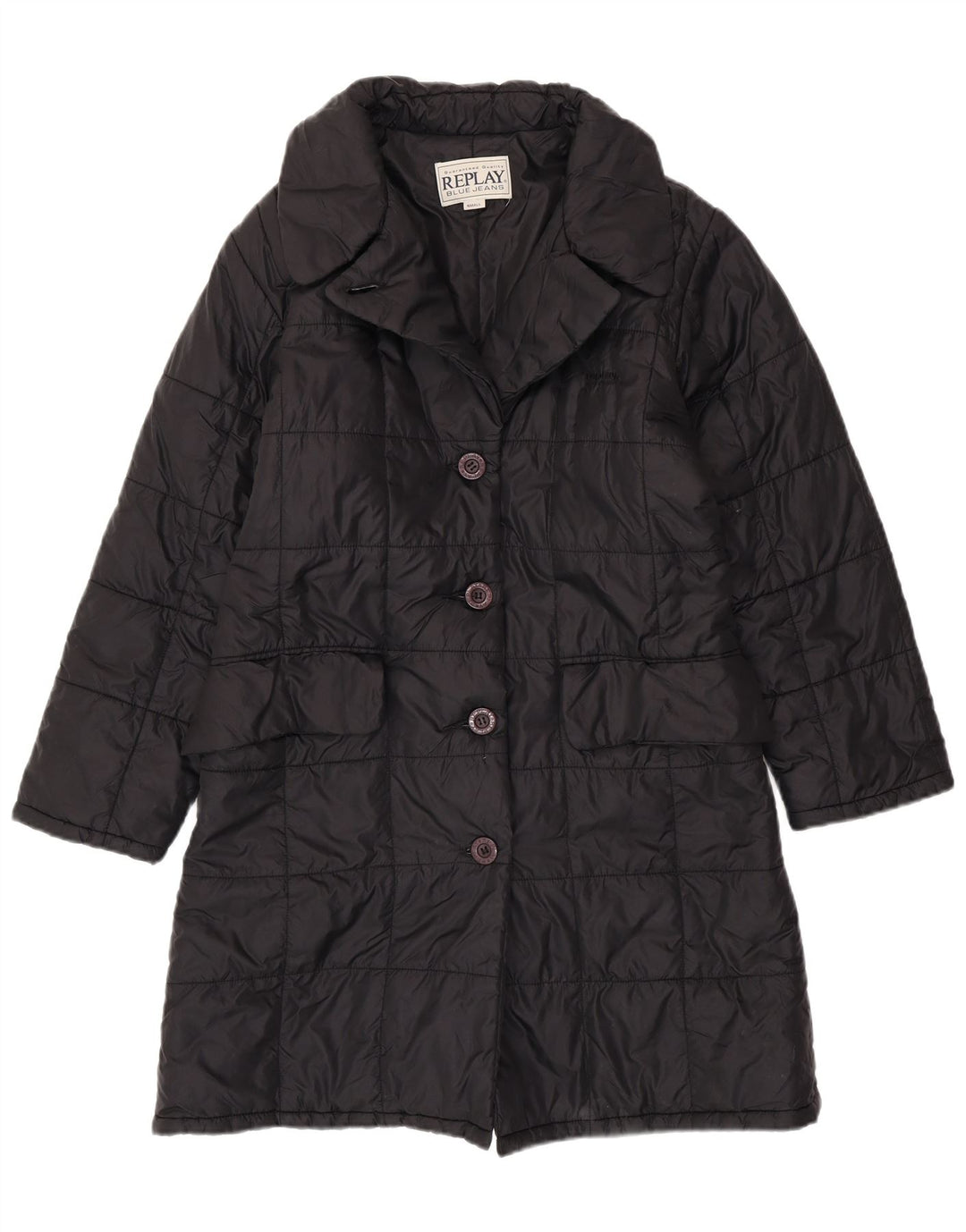 REPLAY Cappotto imbottito da donna vestibilità ampia UK 10 piccolo poliestere nero