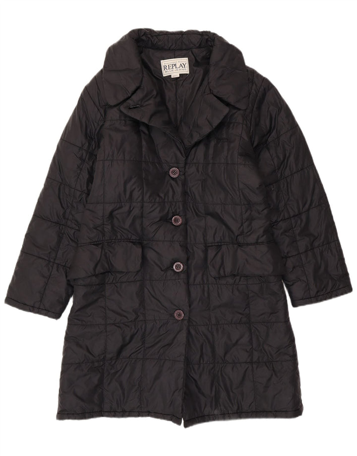 REPLAY Cappotto imbottito da donna vestibilità ampia UK 10 piccolo poliestere nero