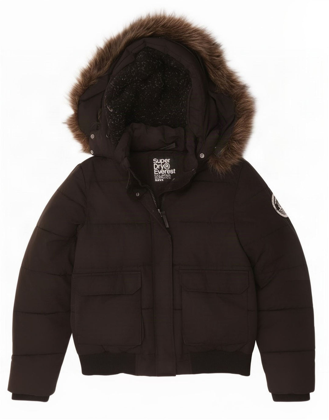 Giacca imbottita oversize con cappuccio da donna Superdry UK 16 grande poliestere nero