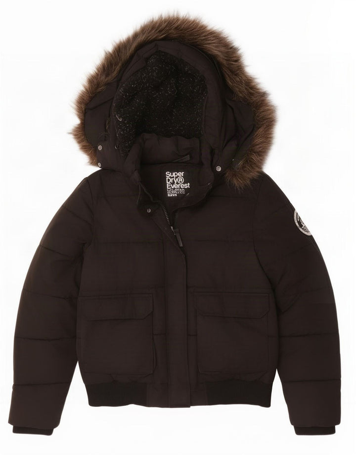 Giacca imbottita oversize con cappuccio da donna Superdry UK 16 grande poliestere nero