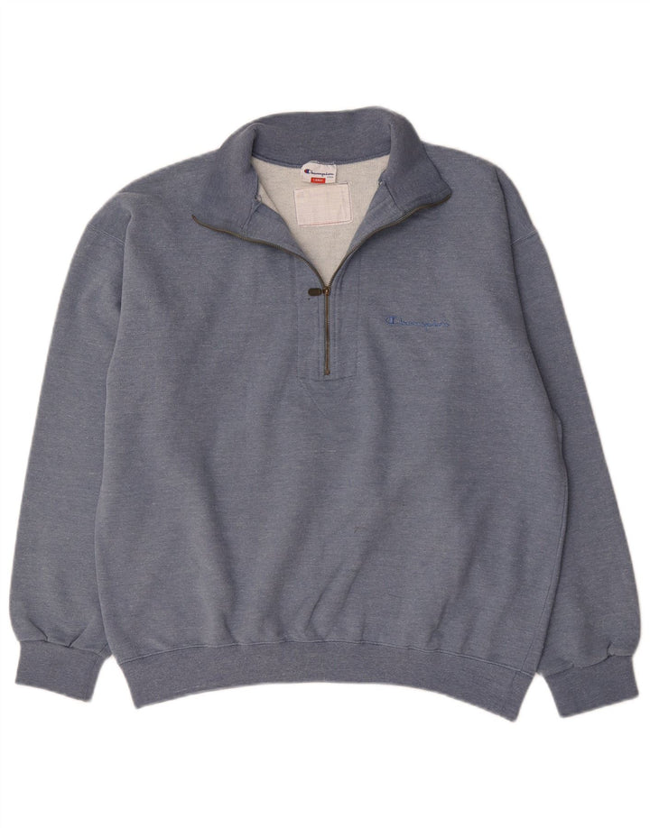 Felpa Champion da uomo con collo con zip, maglione grande, cotone blu