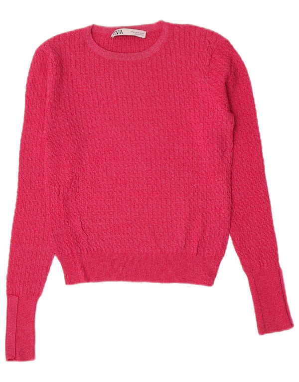 Maglione corto con scollo a barca da donna Zara UK 12 Viscosa rosa medio