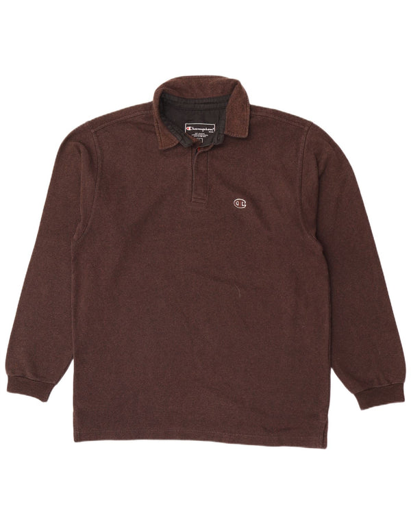 Polo da uomo a maniche lunghe Champion Large in cotone marrone