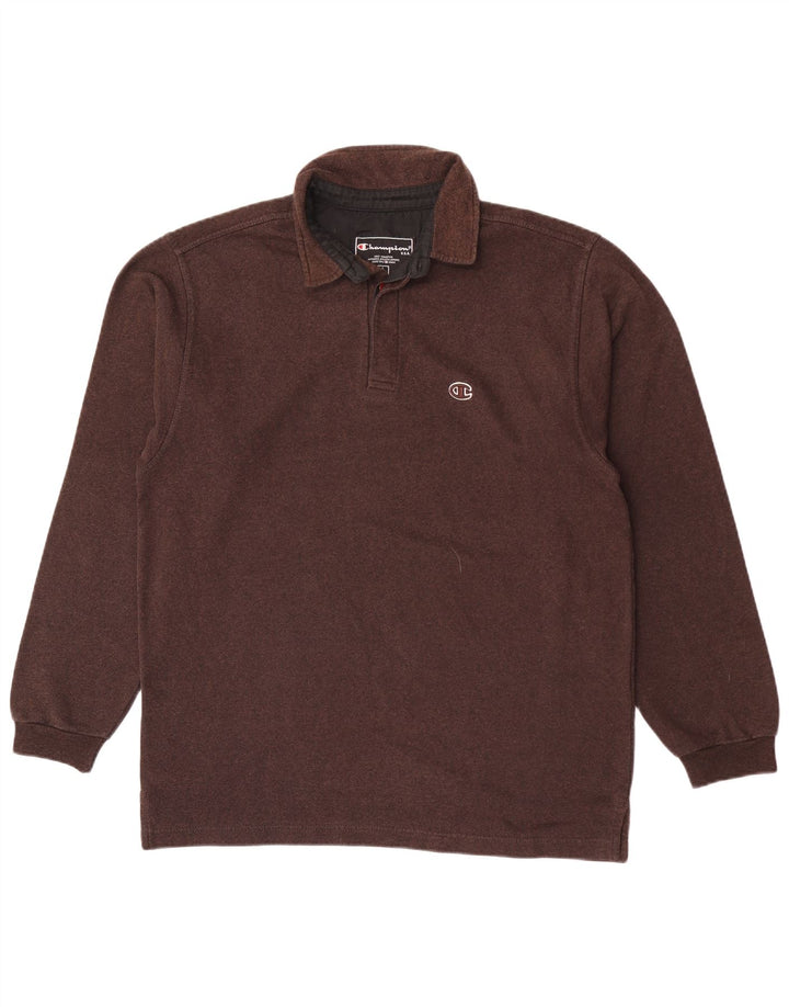 Polo da uomo a maniche lunghe Champion Large in cotone marrone