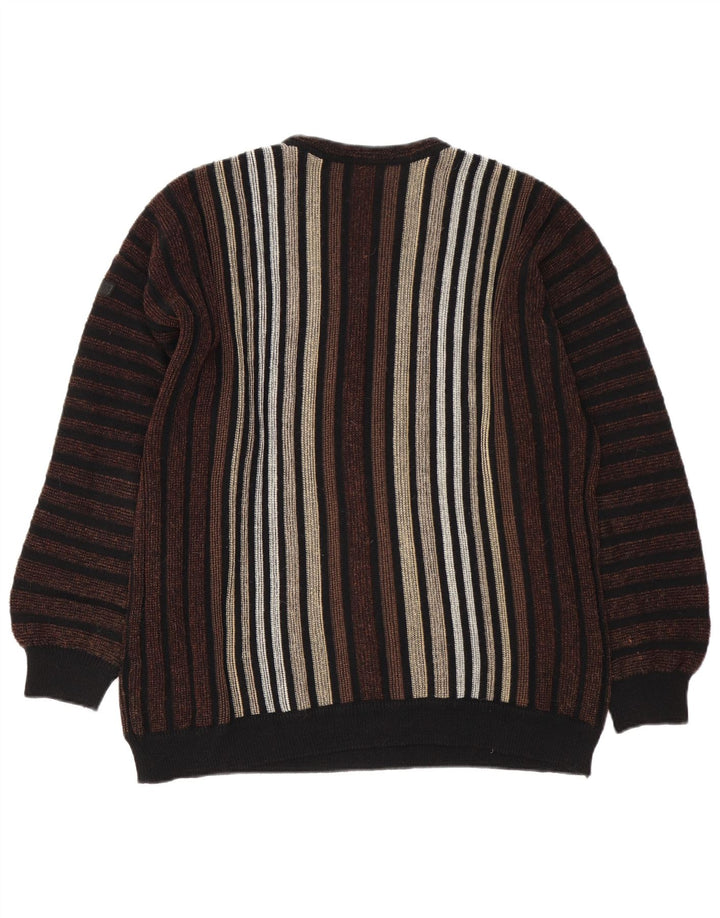 Maglione maglione girocollo da uomo Bueckle IT 52 Poliacrilico a righe marroni grandi