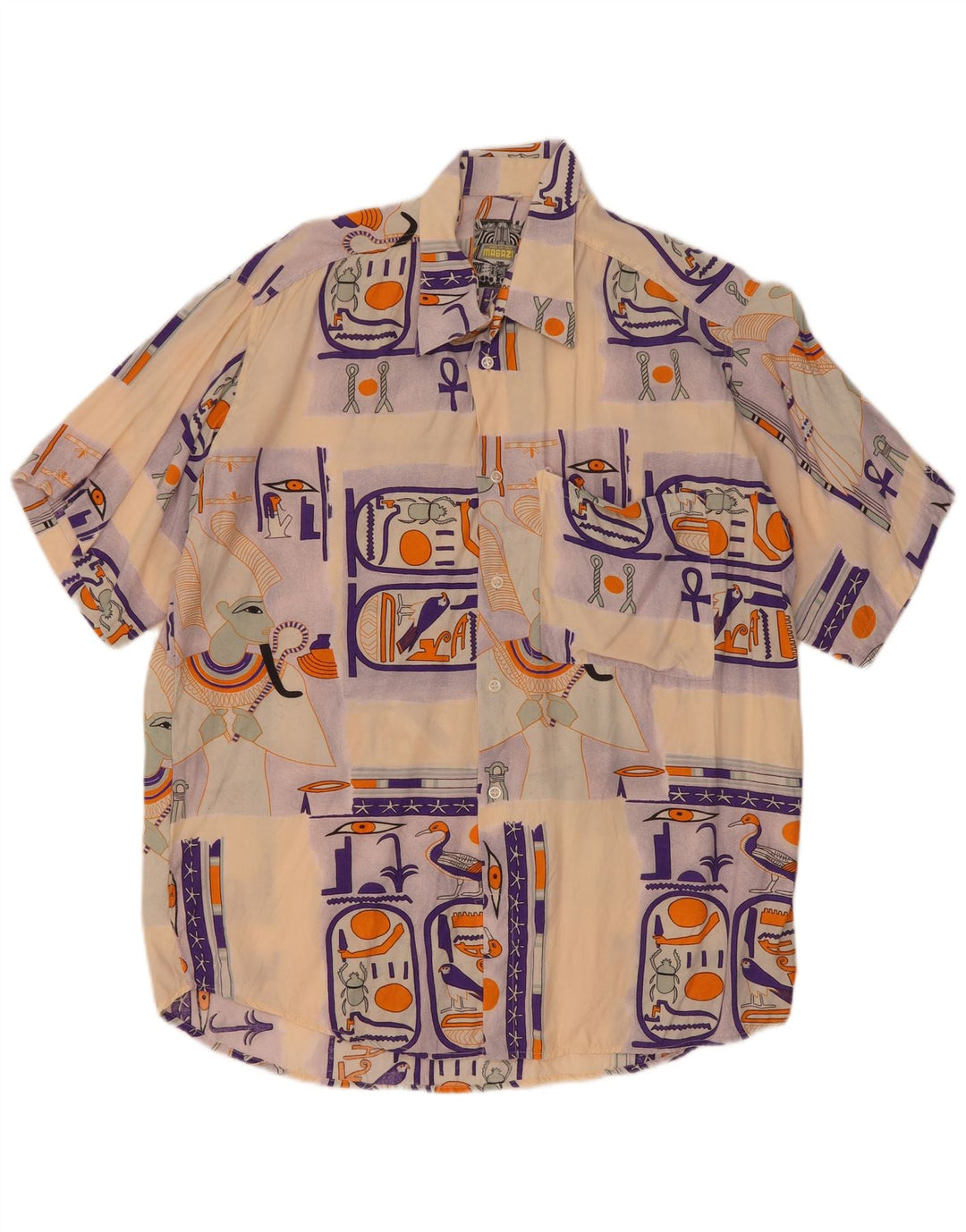 Camicia vintage da uomo a maniche corte con grafica grande in viscosa beige