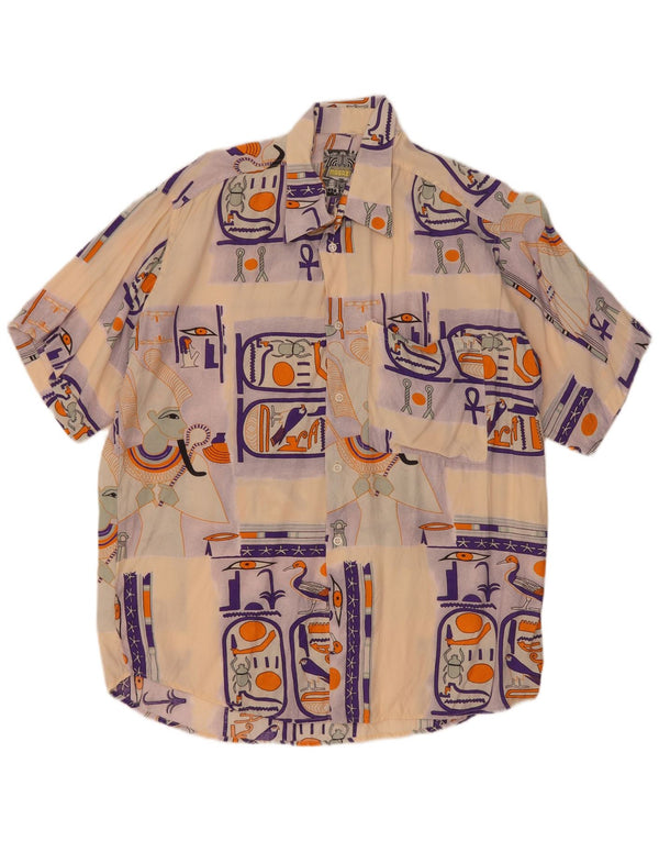 Camicia vintage da uomo a maniche corte con grafica grande in viscosa beige