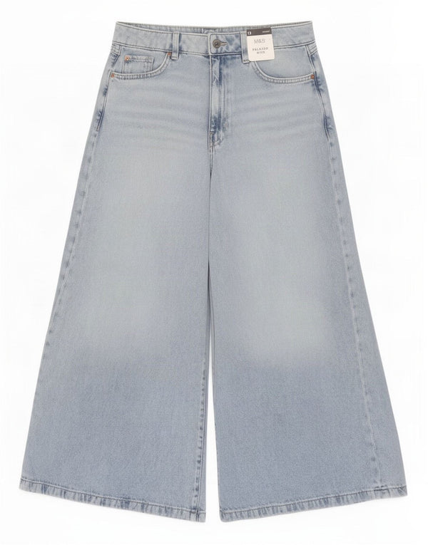 Marks & Spencer Womens Wide Leg Jeans UK 12 Medium W30 L26 Blue Cotton