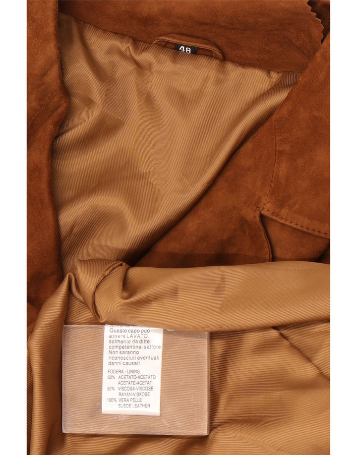 Giacca blazer vintage da uomo in pelle scamosciata a 3 bottoni IT 48 in pelle marrone medio