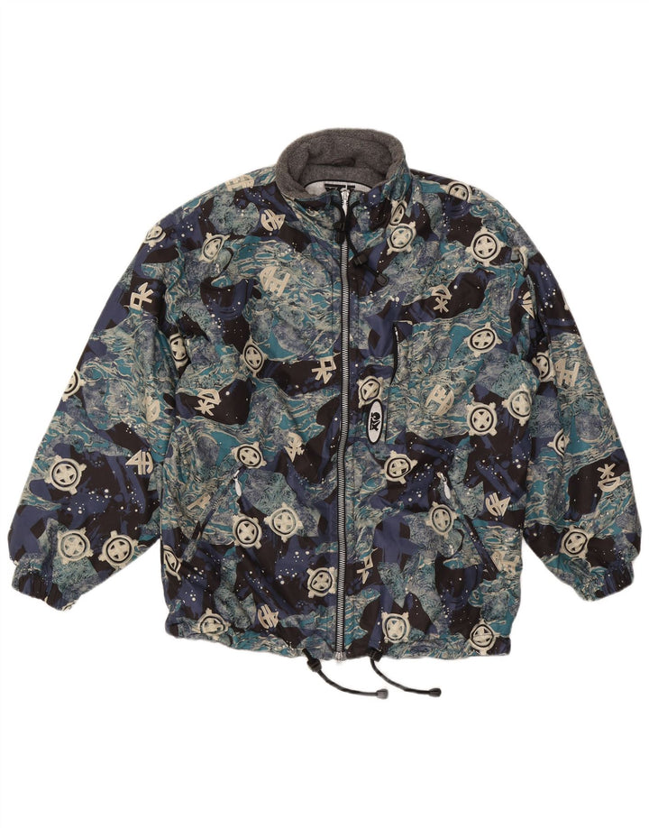 Giacca a vento ampia da uomo vintage con motivo astratto, vestibilità ampia, UK 36, piccola blu
