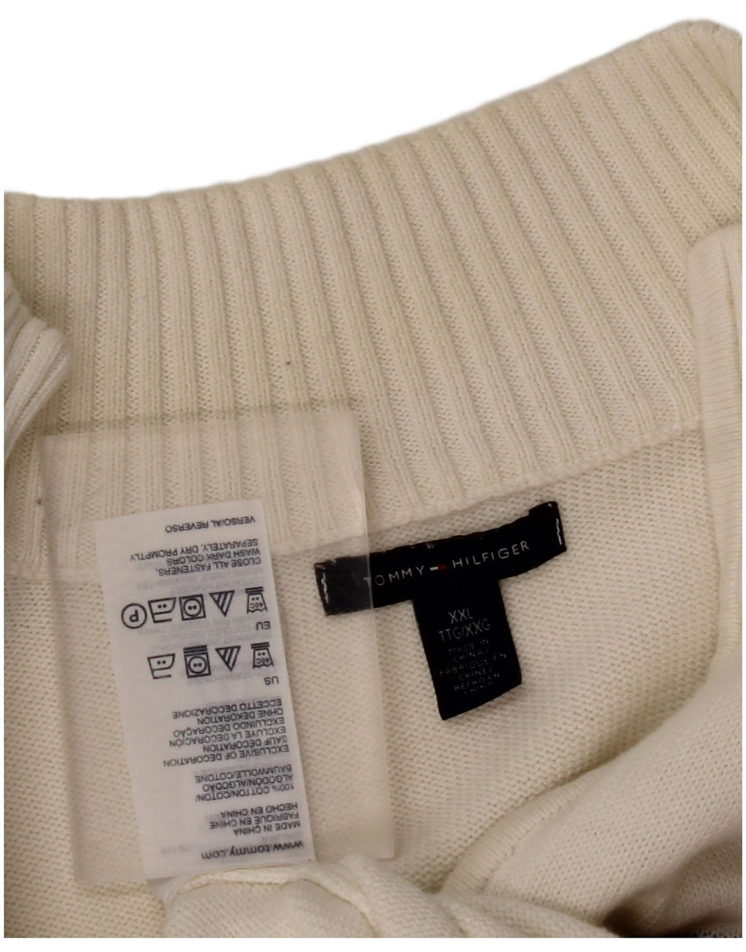 TOMMY HILFIGER Maglione cardigan da donna UK 20 2XL Cotone bianco