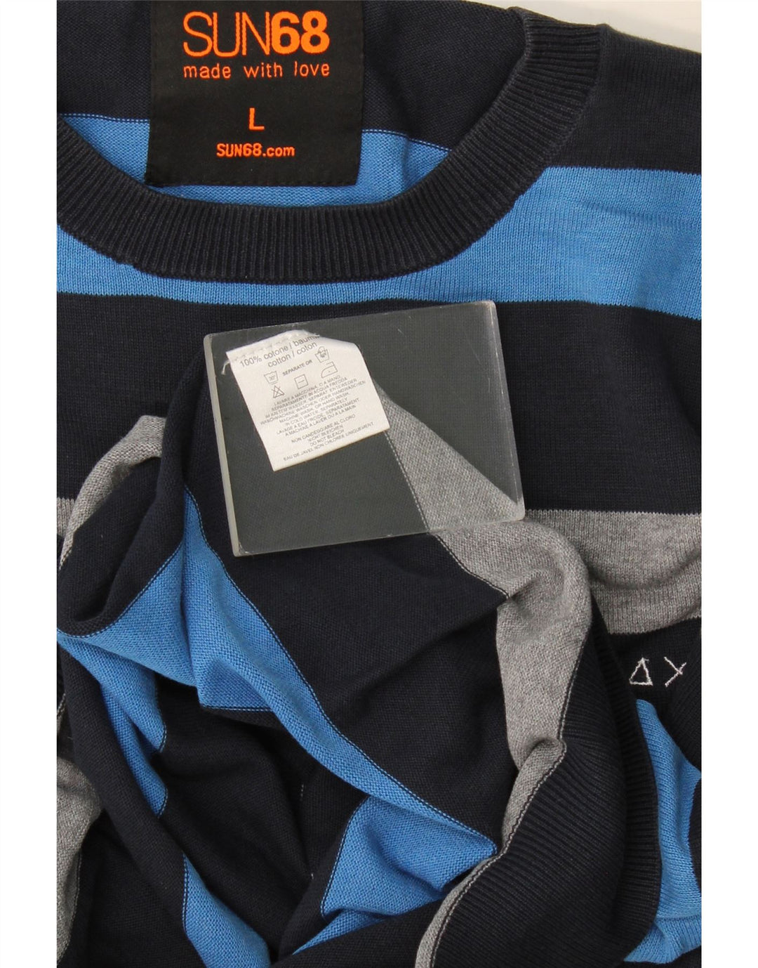 Maglione maglione girocollo da uomo Sun68 grande cotone a righe blu