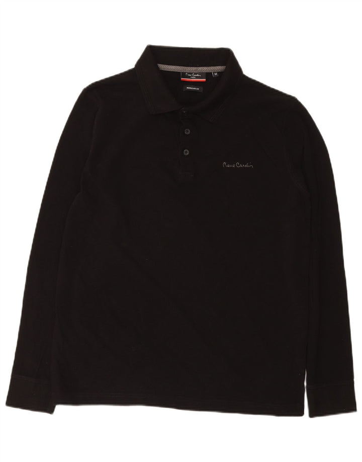 PIERRE CARDIN Mens Long Sleeve Regular Fit Polo Shirt Medium Black Cotton