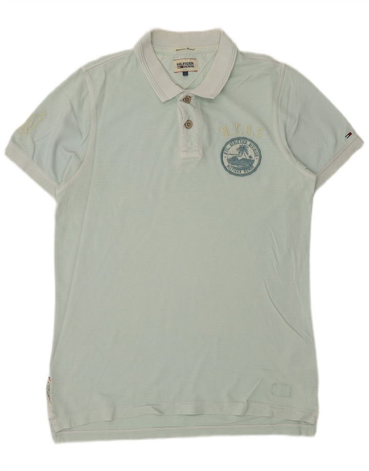 TOMMY HILFIGER Polo grafica da uomo grande in cotone blu