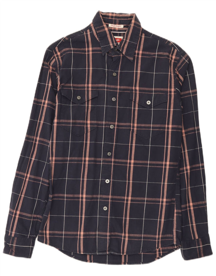 Camicia da uomo Wrangler piccola in cotone scozzese blu navy